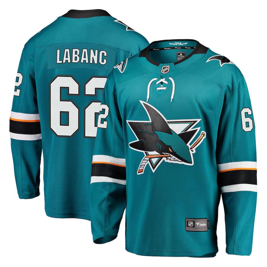 Men San Jose Sharks 62 Kevin Labanc Fanatics Branded Teal Breakaway NHL Jersey